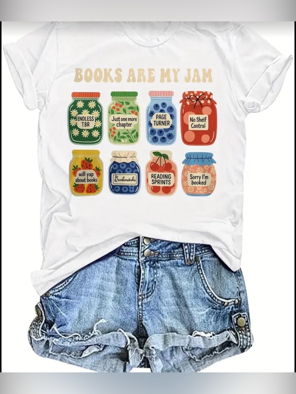 Books Are My Jam White Graphic Tee for Women NWOT